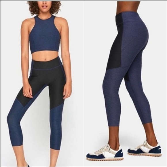 Outdoor Voices Heathered Navy Blue Charcoalgrey Colorblock Two Tone Leggings S - Picture 1 of 15